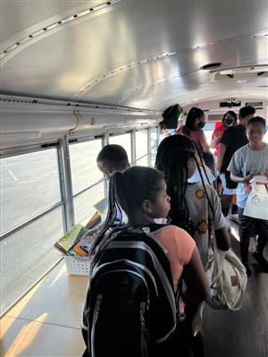 Students on the book bus